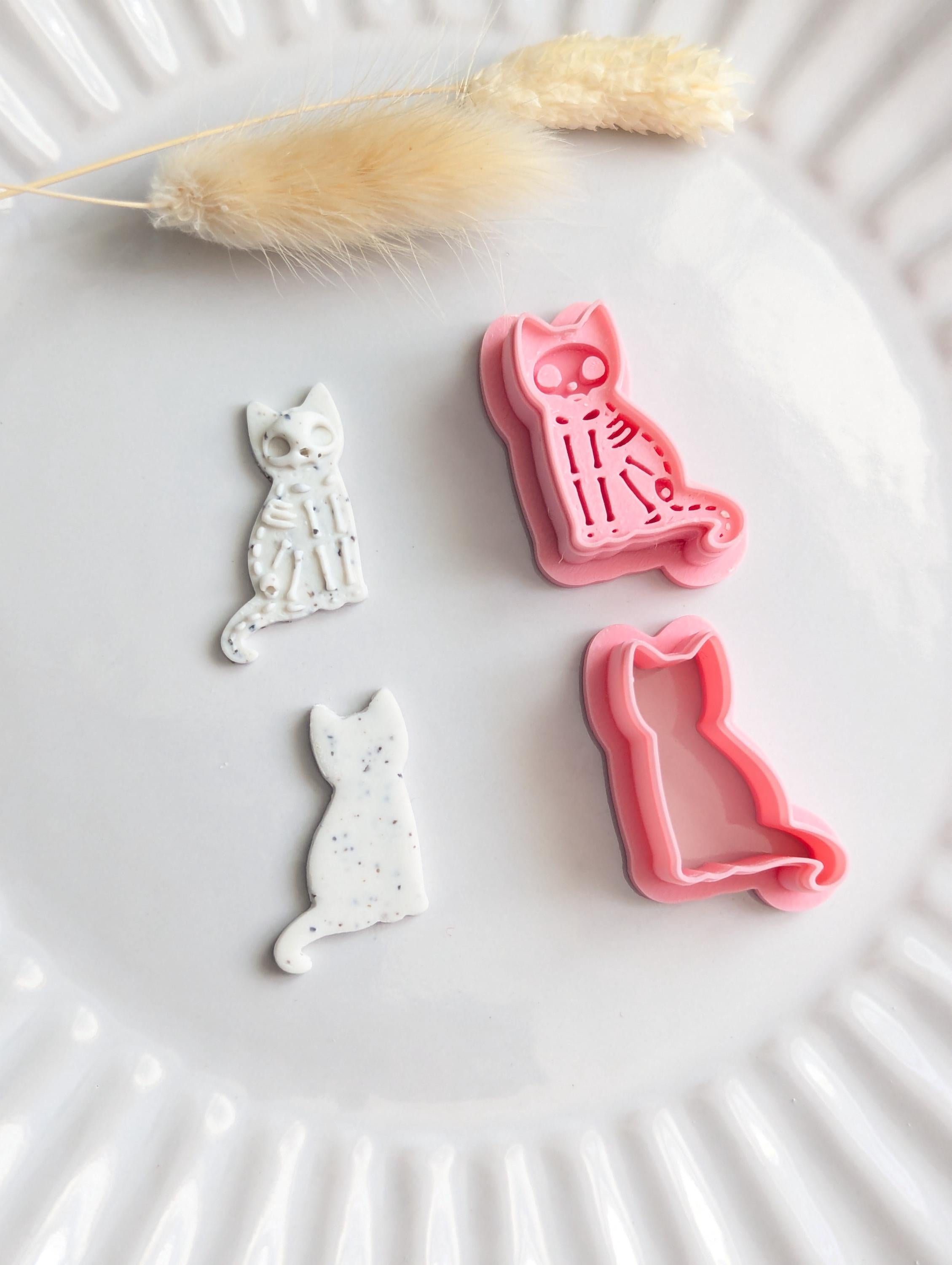Skeleton cat polymer clay cutter set