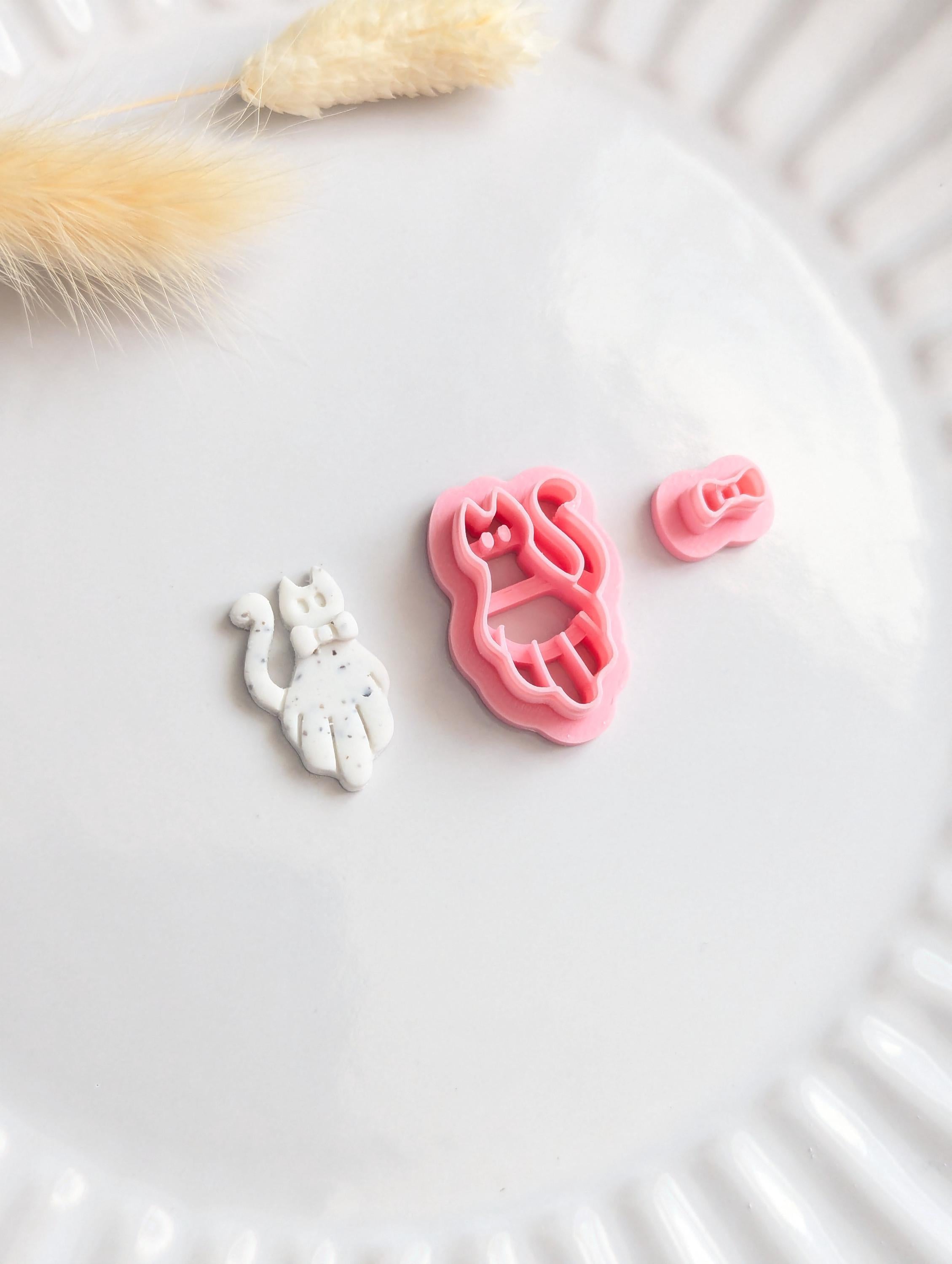 Ghost cat with bow tie polymer clay cutter