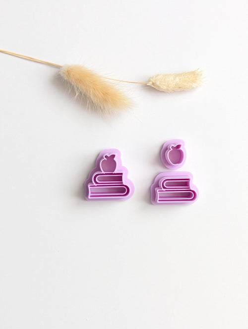 Apple and books polymer clay cutter