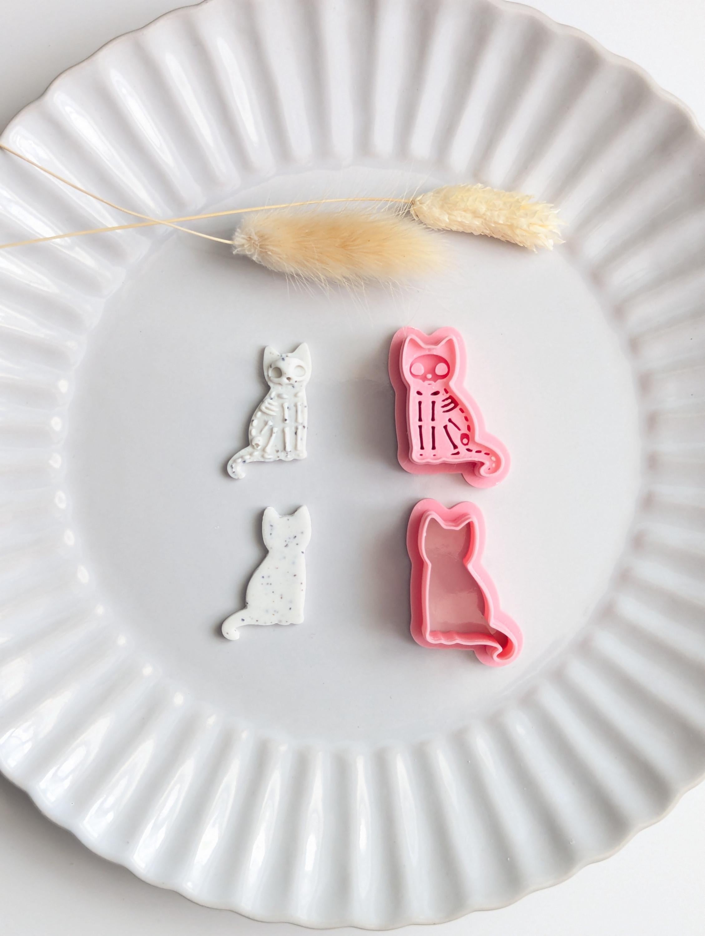 Skeleton cat polymer clay cutter set